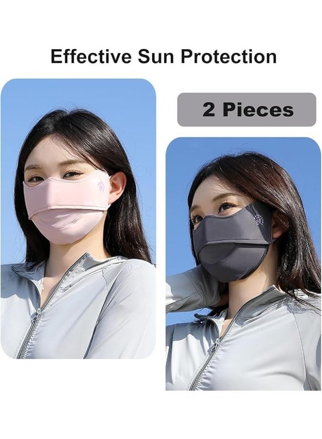 ChicAbode 2Pcs UV Face Mask, Sun Masks for Women, Cooling Breathable Face Cover for Outdoors, Washable Reusable (Pink+Gray) - Image 3